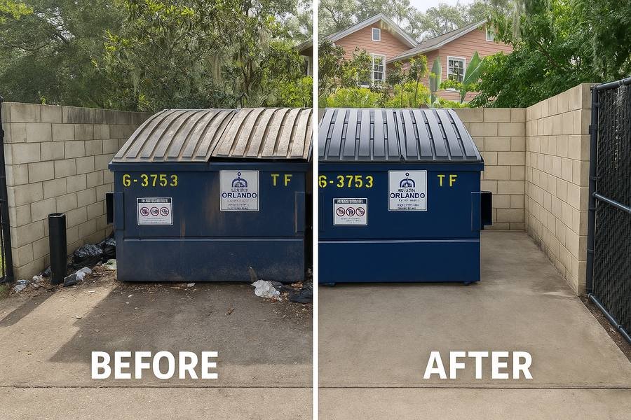 Dumpster pad commercial cleaning before and after Orlando FL
