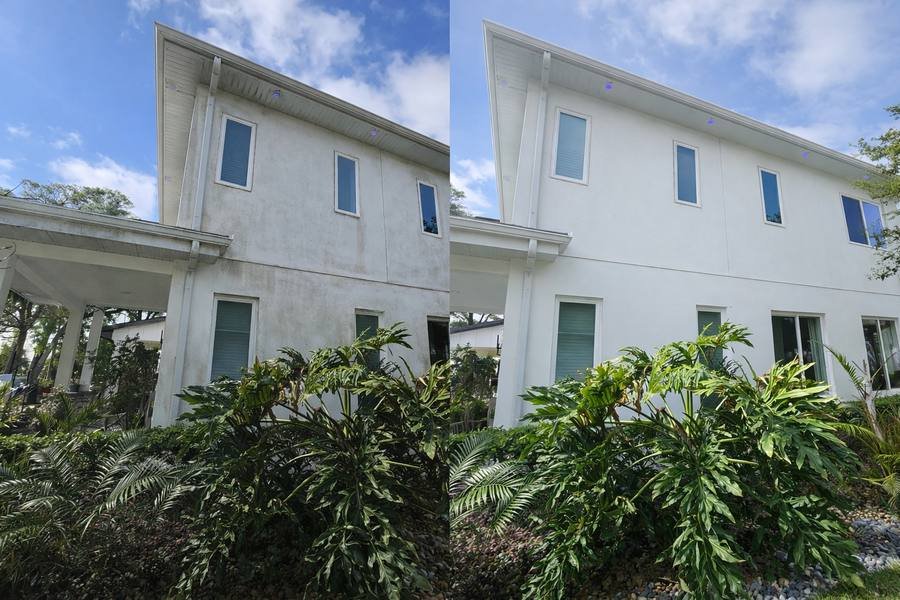 House washing before and after Orlando FL - stucco mold algae removal