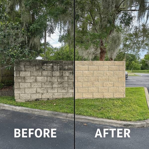 Retaining wall block cleaning before and after Orlando FL