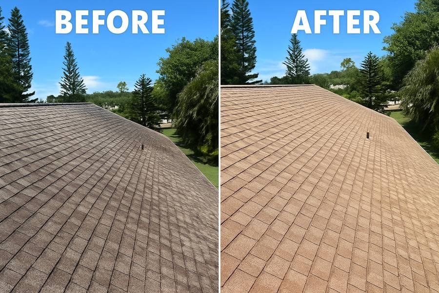 Roof soft wash shingles before and after Orlando FL