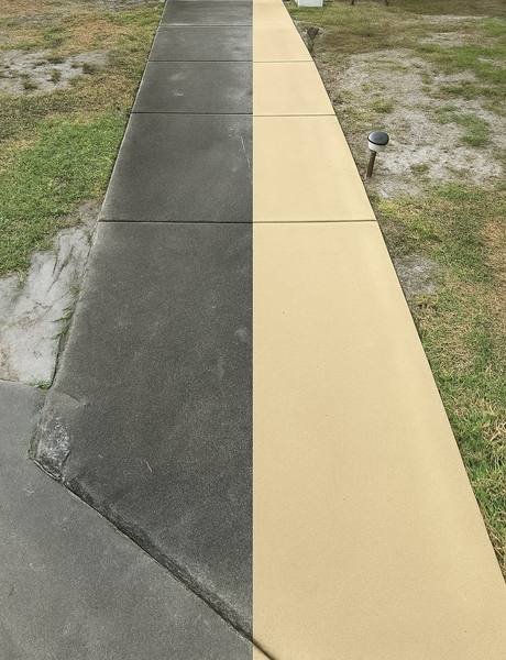 Sidewalk concrete cleaning before and after Orlando FL